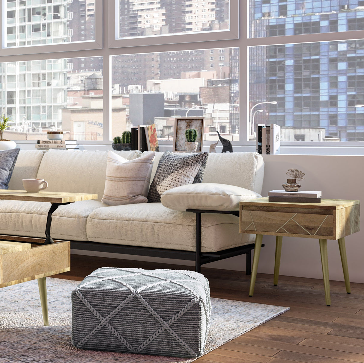 Graceful Side Table with Drawer and Metal Legs - Side Tables