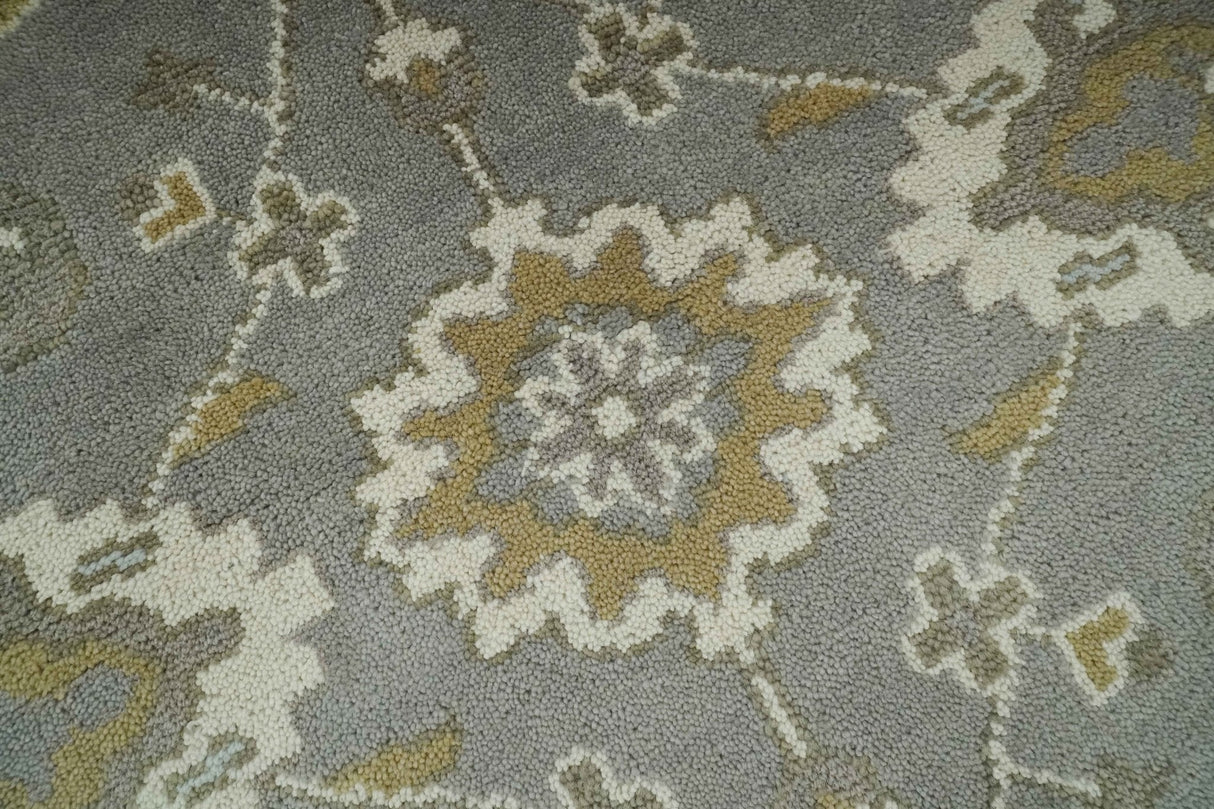 Gray, Ivory and Olive 6x9 Hand Knotted Traditional Oushak wool area rug