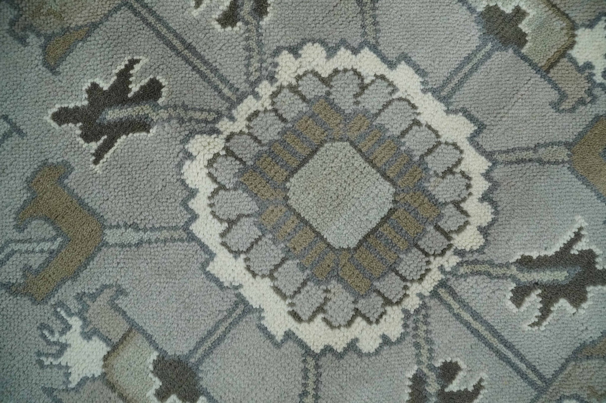Gray, Ivory, Olive and Charcoal Hand Knotted Medallion 8x10 Traditional Oushak wool Area Rug