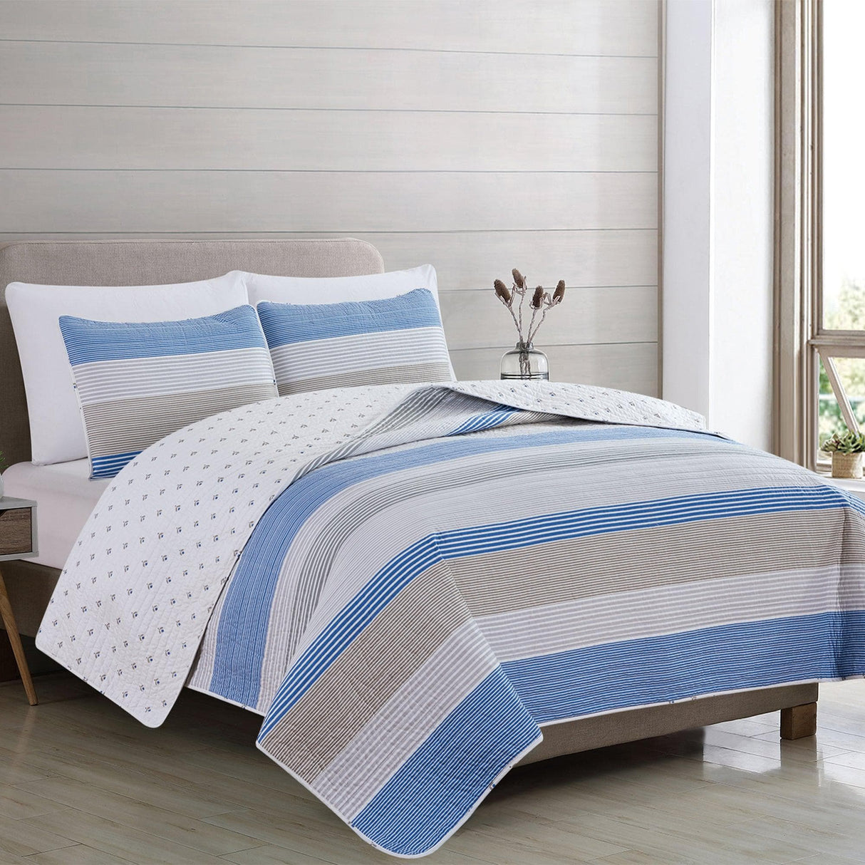 3 Piece Striped Quilt Set - Bryce Collection
