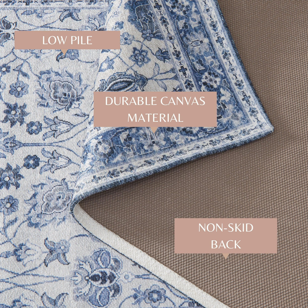Floral Machine Washable Accent Area Rug & Runner 2 Pack - Blue