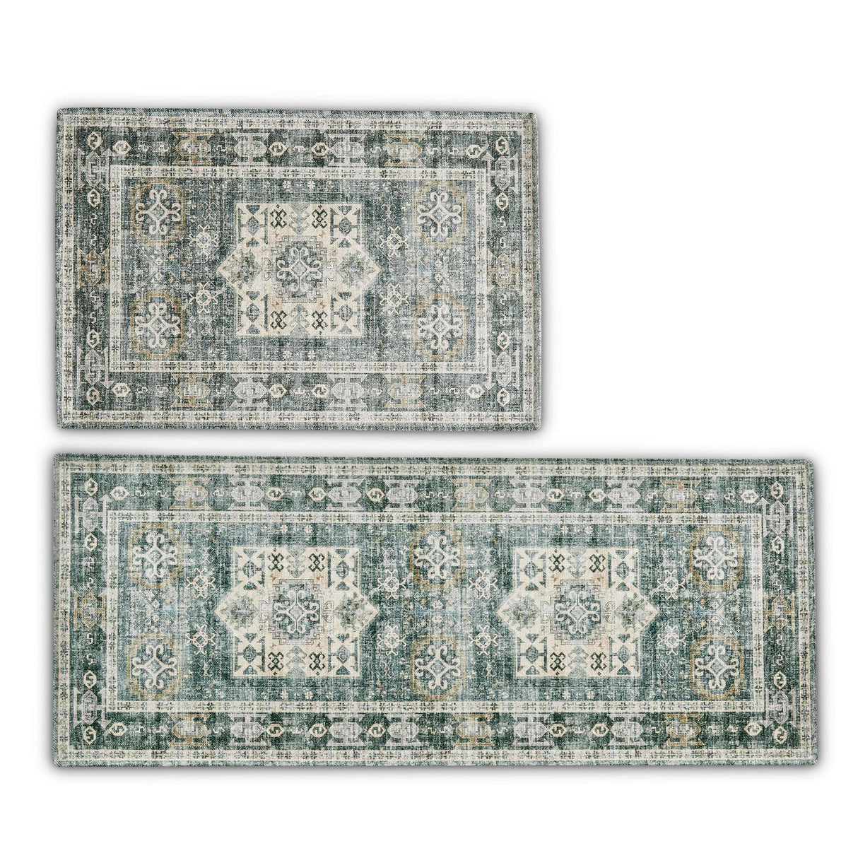 Medallion Machine Washable Accent Area Rug & Runner 2 Pack - Nava Collection