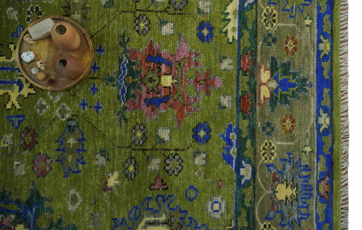 Green, Blue and Brown Hand knotted 8x10 Traditional Oushak wool Area Rug