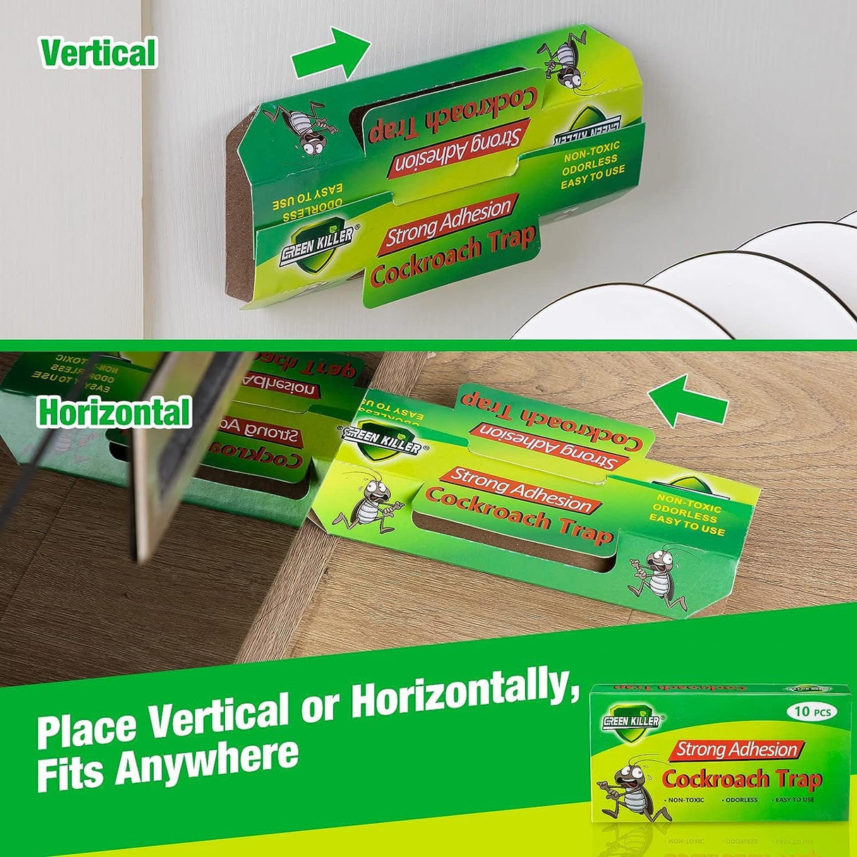 Green Killer Cockroach Trap - Sticky Glue Traps 10pcs – Roach & Flea Catcher