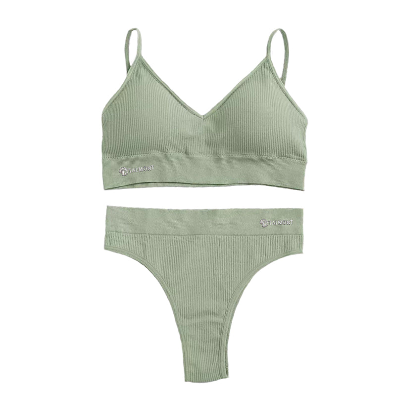 Talmont Seamless Ribbed Bra & Panty Set – Soft, Stretchy Lounge Lingerie with Removable Pads