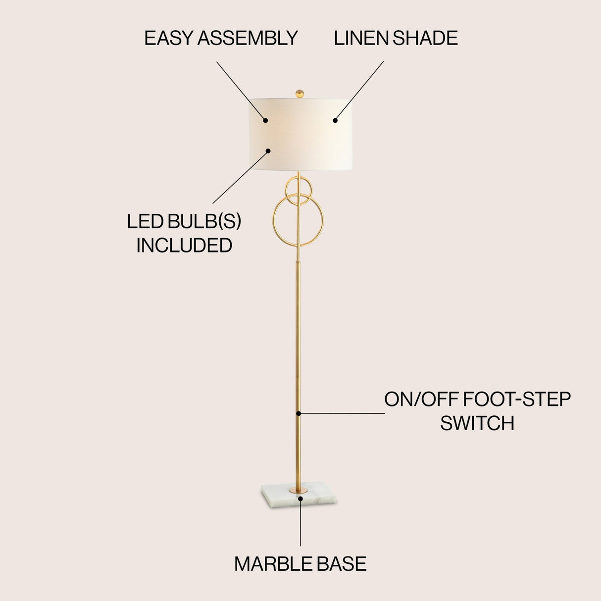 Haines modern circle marble/metal led floor lamp - Tuesday Morning - Floor Lamps