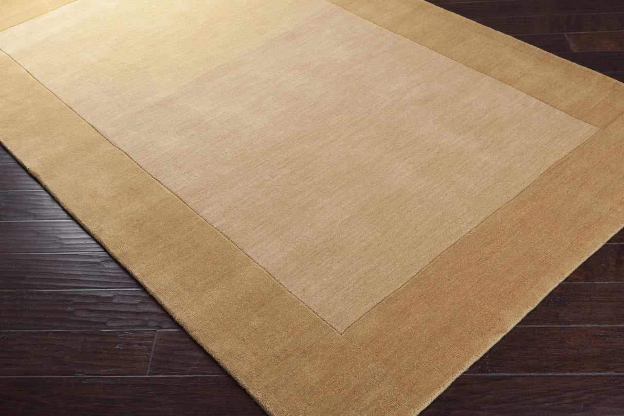 Bordered Solid Camel Yellow Wool Rug