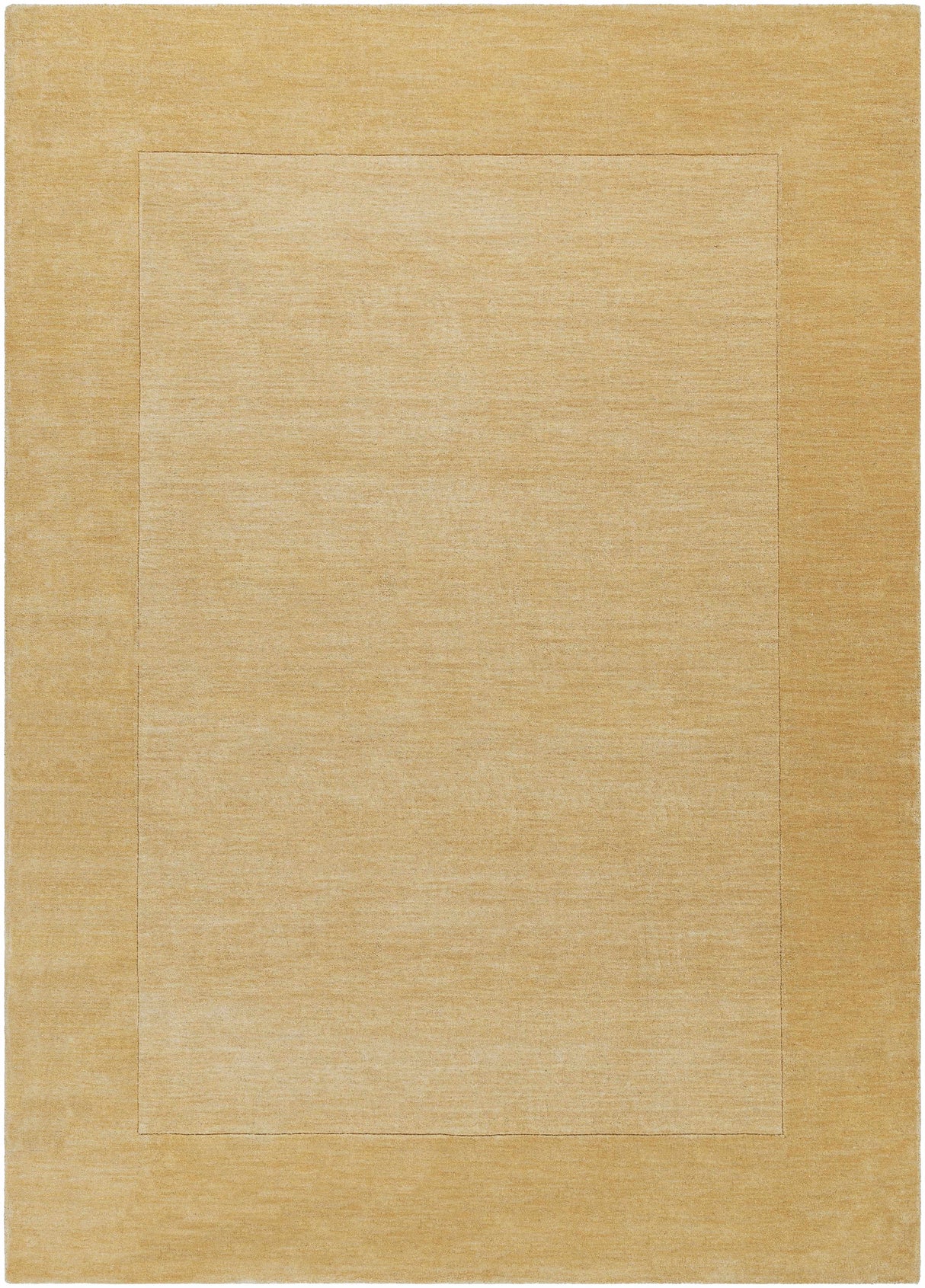 Bordered Solid Camel Yellow Wool Rug