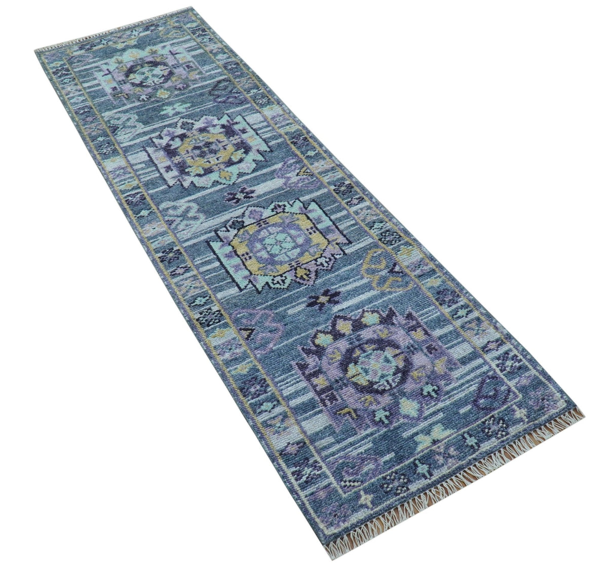 Hand knotted 2.6x8 Gray Traditional Transitional Design Wool Area Rug