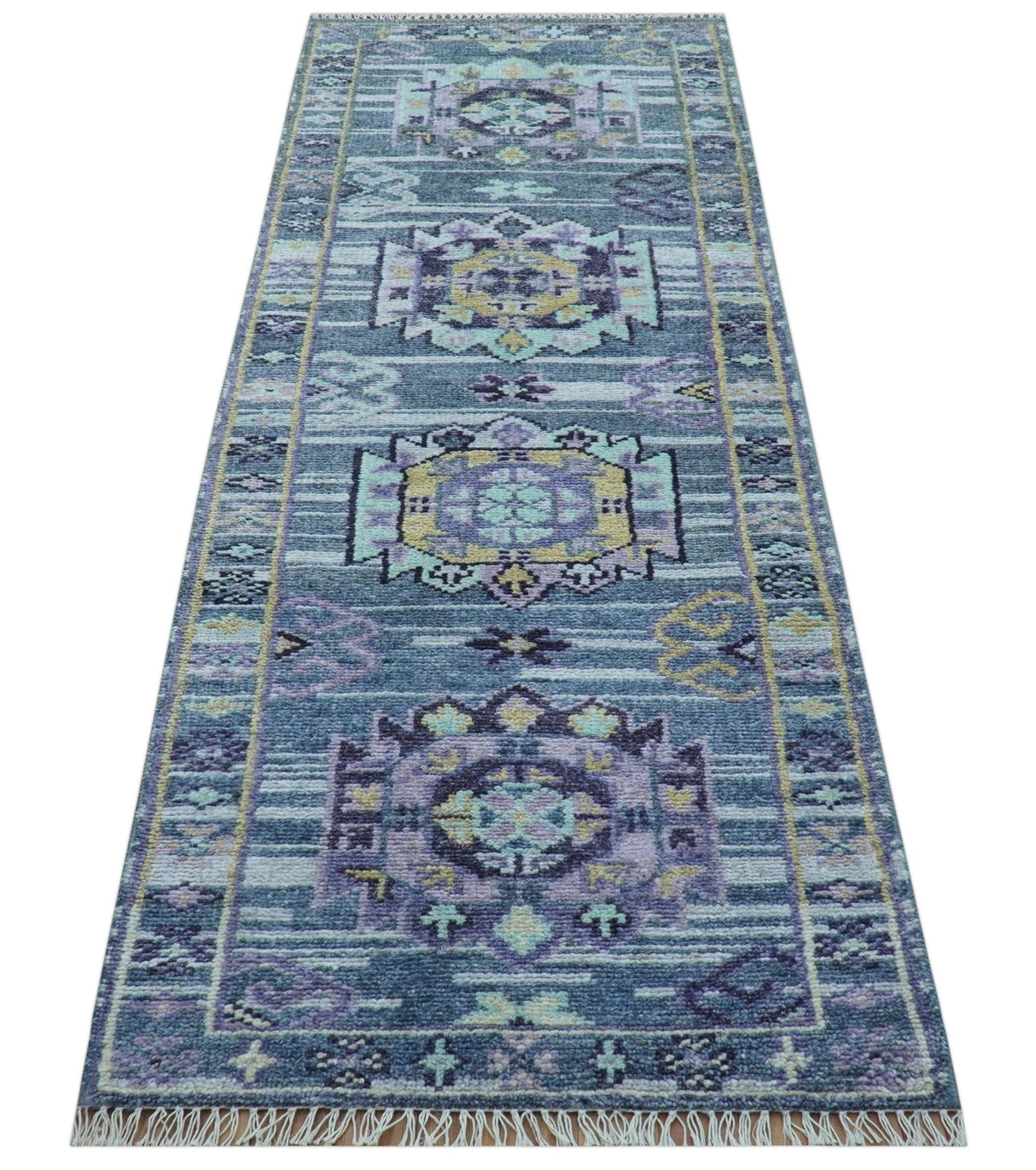 Hand knotted 2.6x8 Gray Traditional Transitional Design Wool Area Rug