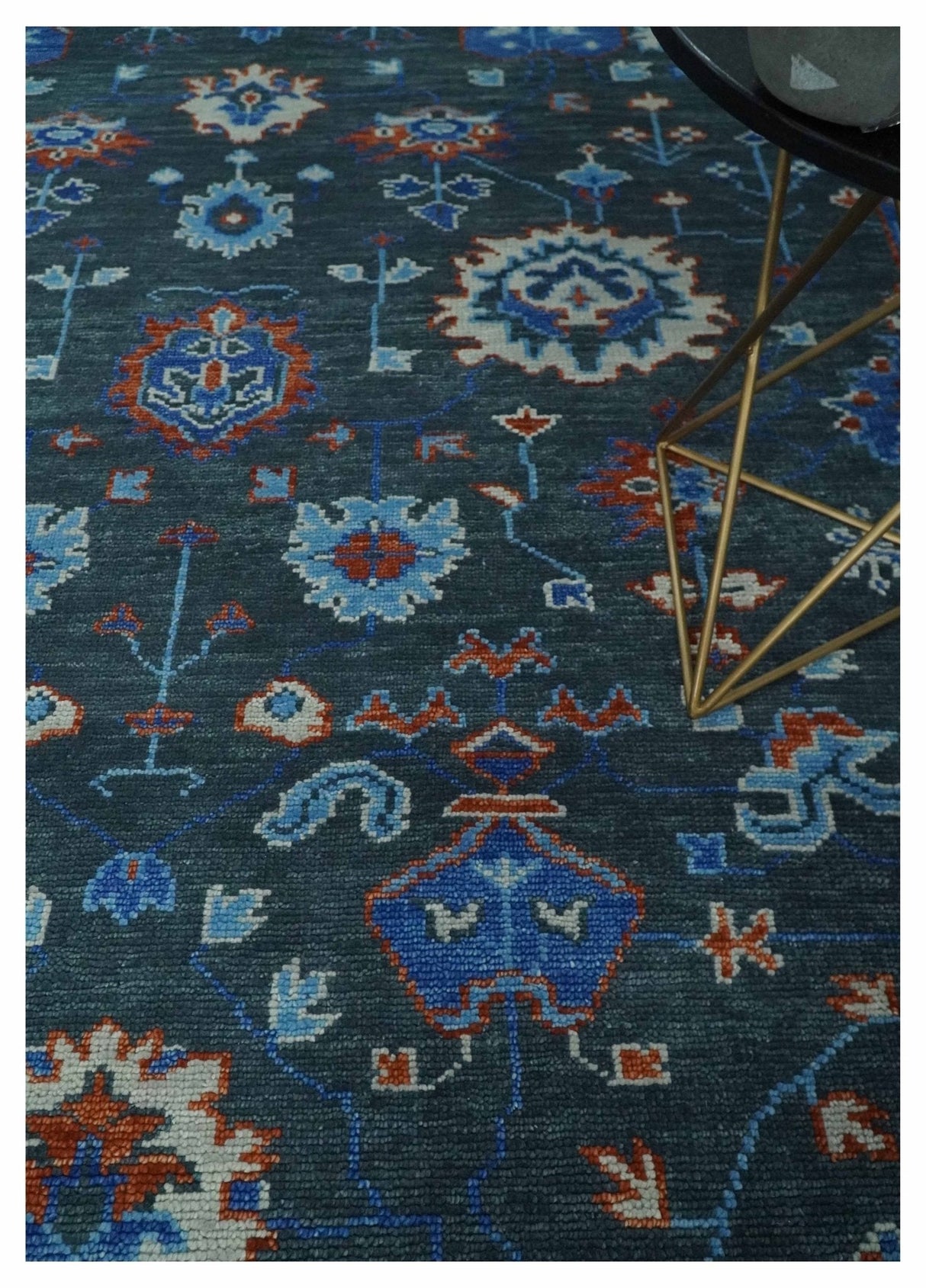 Hand Knotted Teal, Blue and Ivory Traditional Oriental Oushak Wool Area Rug