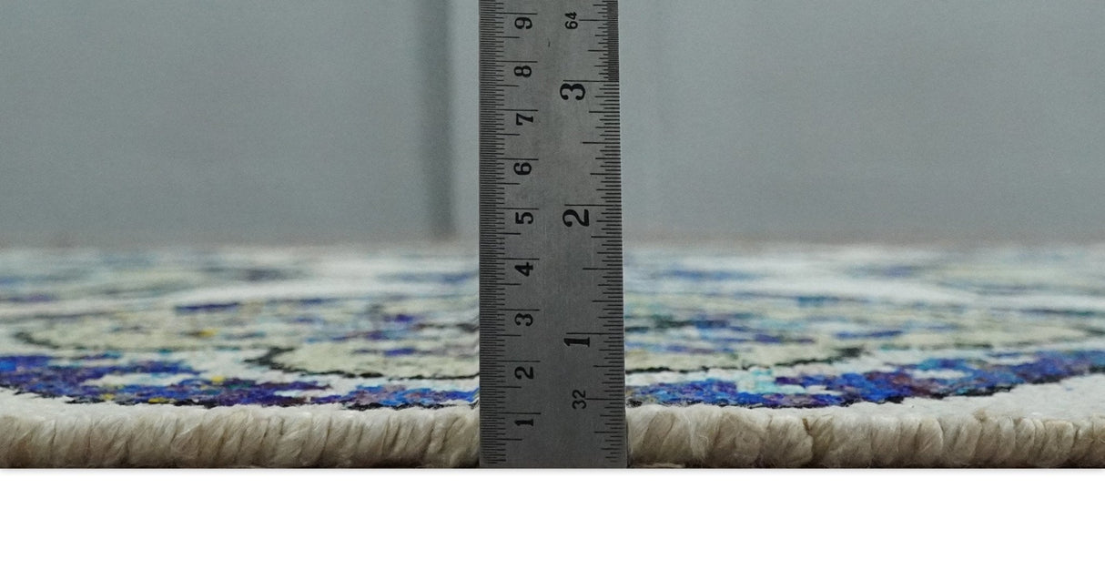Hand Knotted 5x8 Beige, Blue and Olive Modern Style Recycled Silk Area Rug