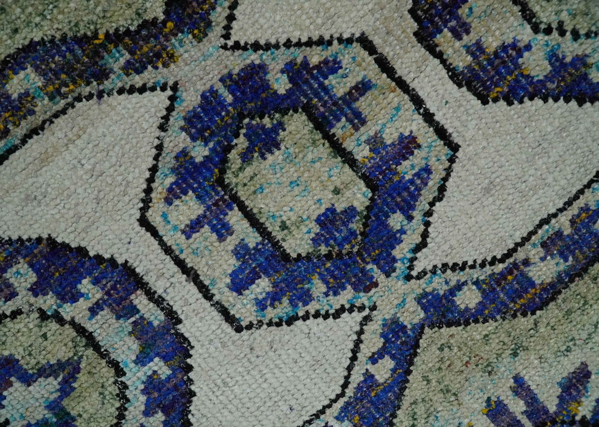 Hand Knotted 5x8 Beige, Blue and Olive Modern Style Recycled Silk Area Rug