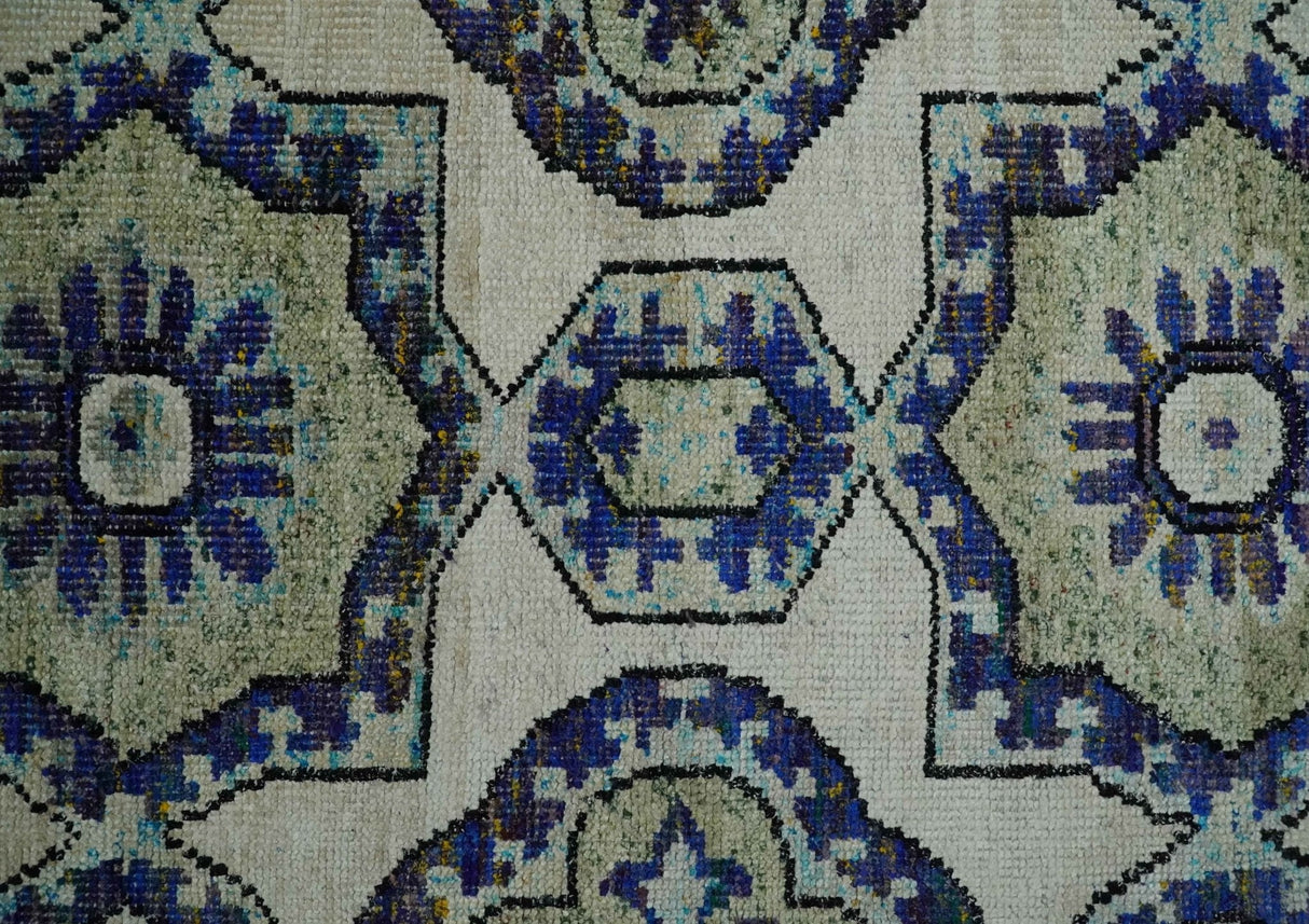 Hand Knotted 5x8 Beige, Blue and Olive Modern Style Recycled Silk Area Rug