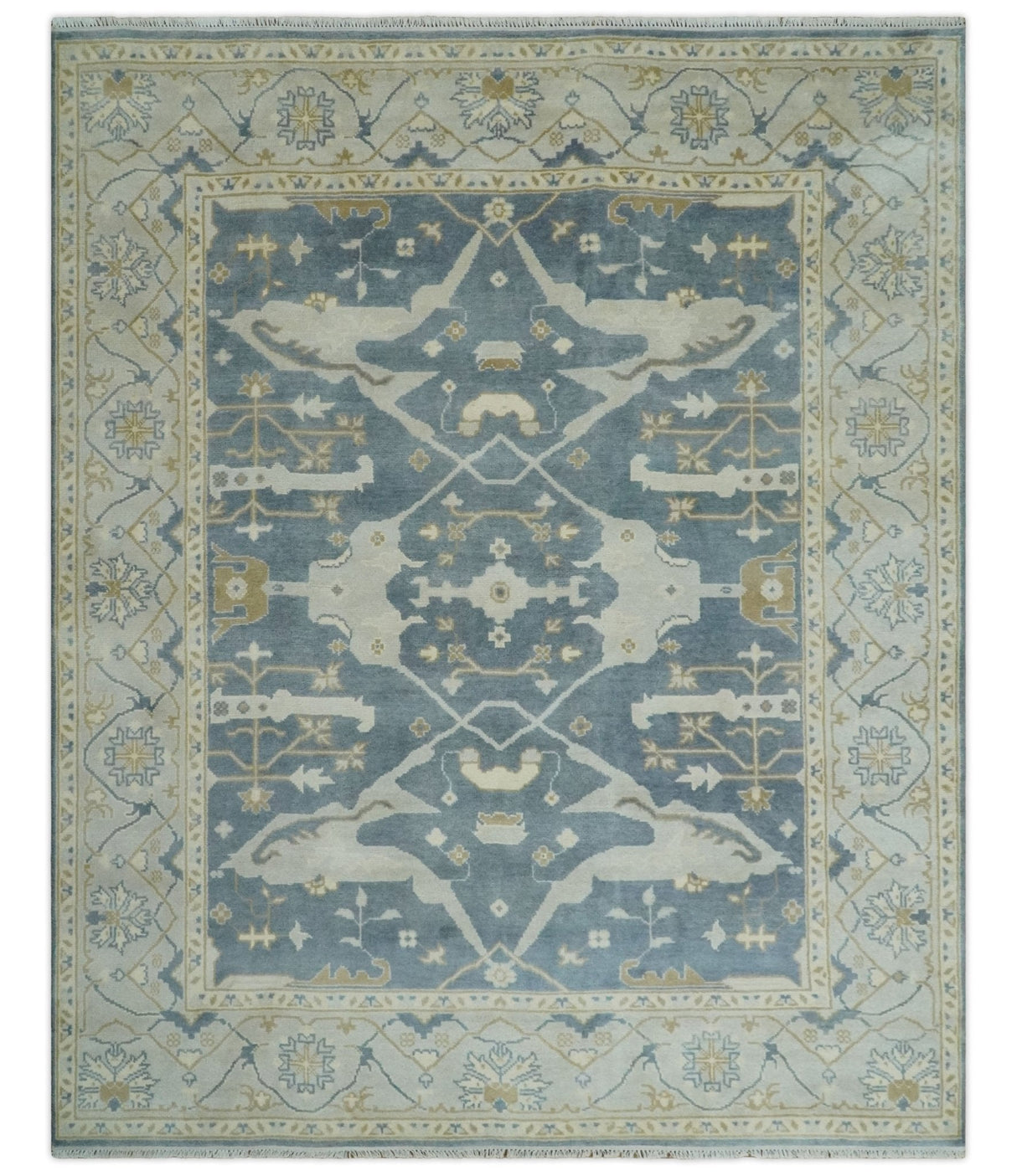 Hand Knotted 8x10 antique style Oriental Oushak Gray, Ivory and Beige Wool Area Rug