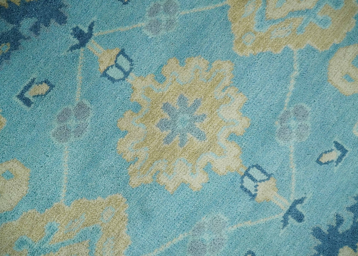 Hand Knotted 8x10 Aqua and Beige Antique Look Oushak Turkish Style Wool Area Rug | TRDCP1109810