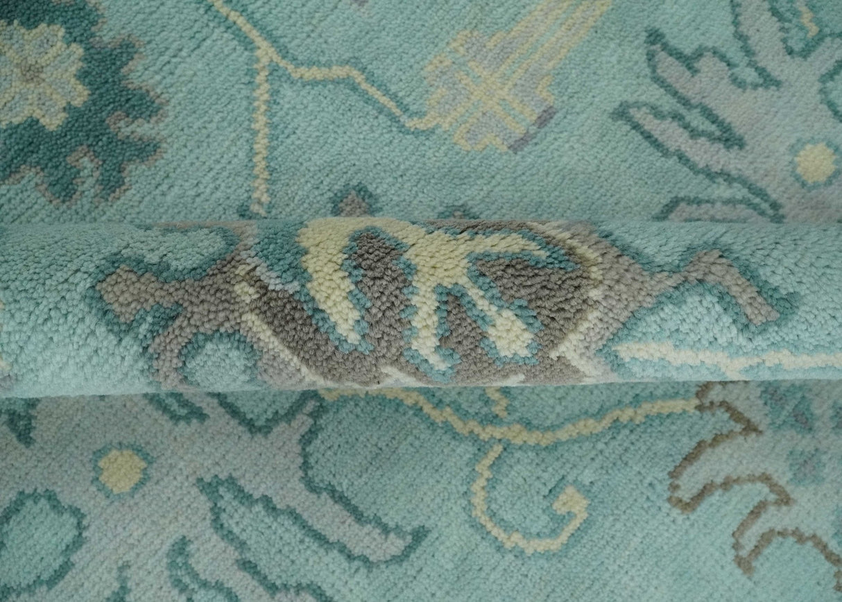 Hand Knotted 8x10 Aqua and Silver Antique Oushak Wool Area Rug