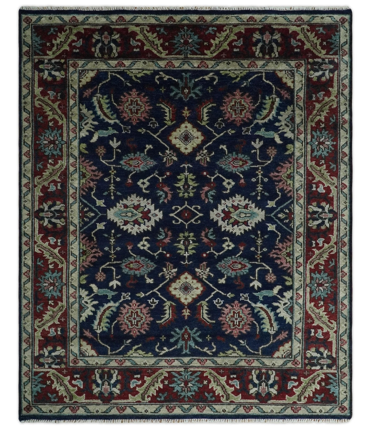 Hand Knotted 8x10 Black, Rust and Beige Antique Oushak Wool Area Rug