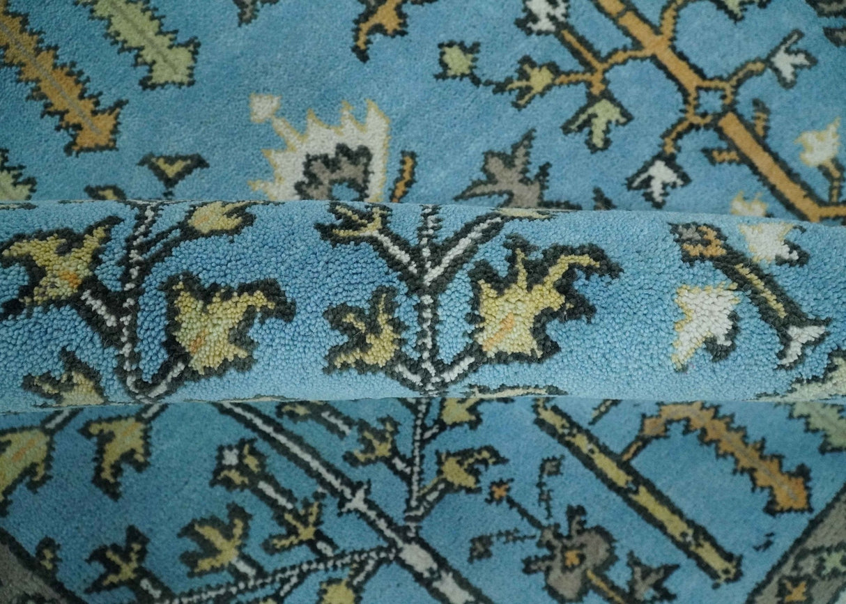 Hand Knotted 9x12 Aqua, Ivory and Beige Traditional Turkish Design Wool Rug