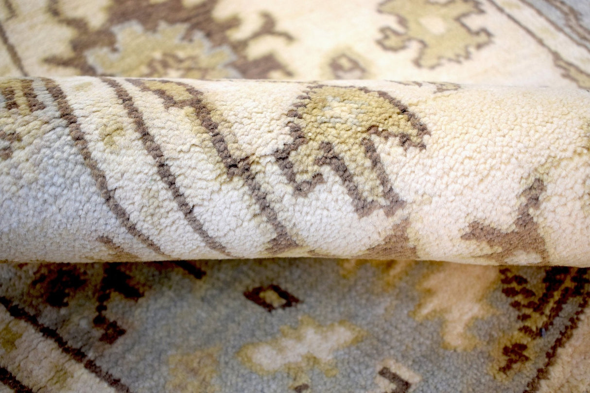 Runner 2.7x12 Oushak Beige And Blue Hand Knotted Wool Rug