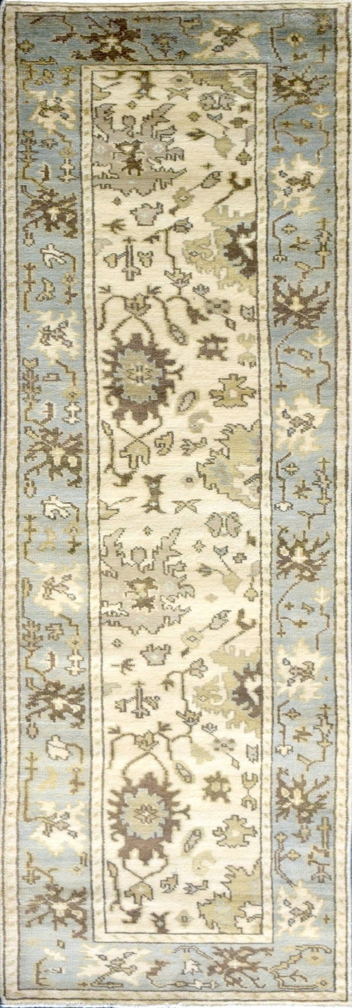 Runner 2.7x12 Oushak Beige And Blue Hand Knotted Wool Rug
