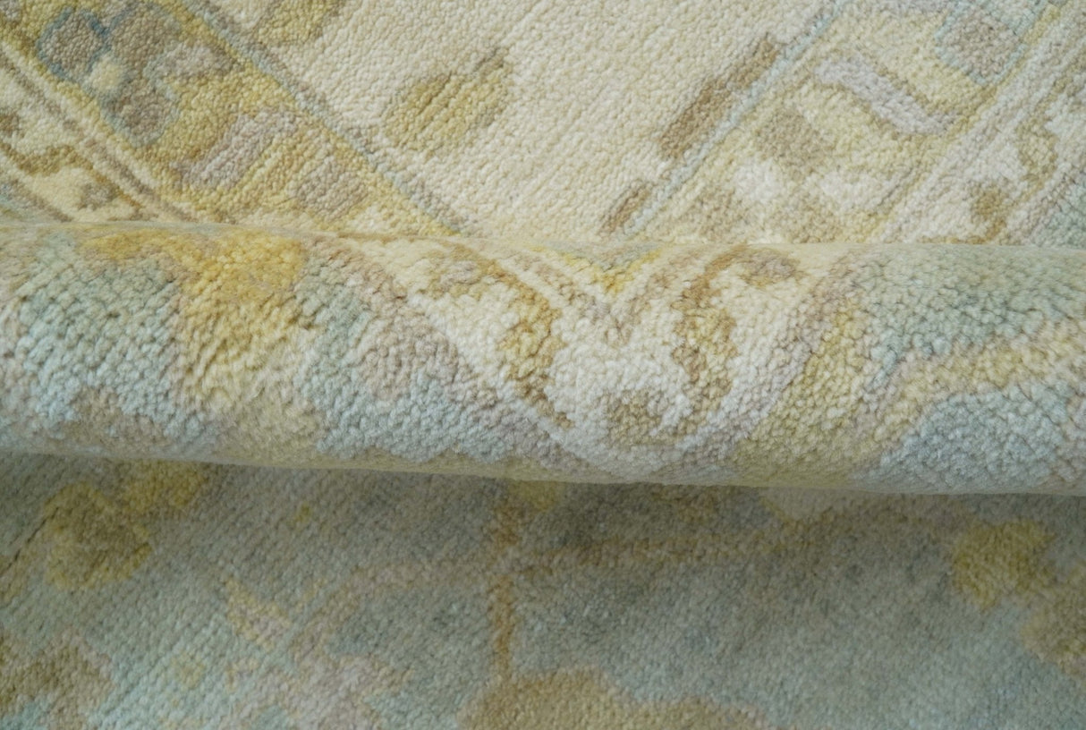 Hand Knotted Beige And Blue Traditional Oushak Design 12x15 Wool Rug