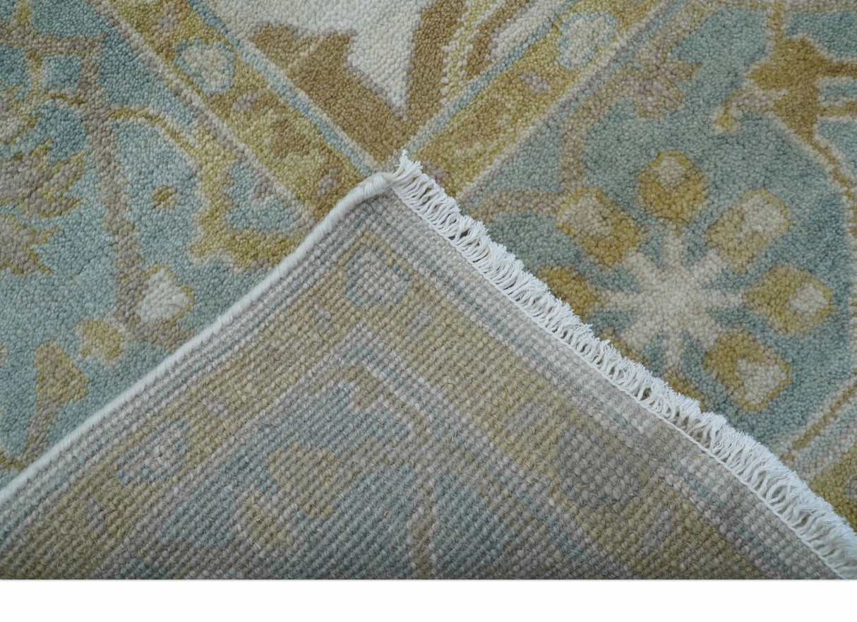 Hand Knotted Beige And Blue Traditional Oushak Design 6x9 Wool Rug