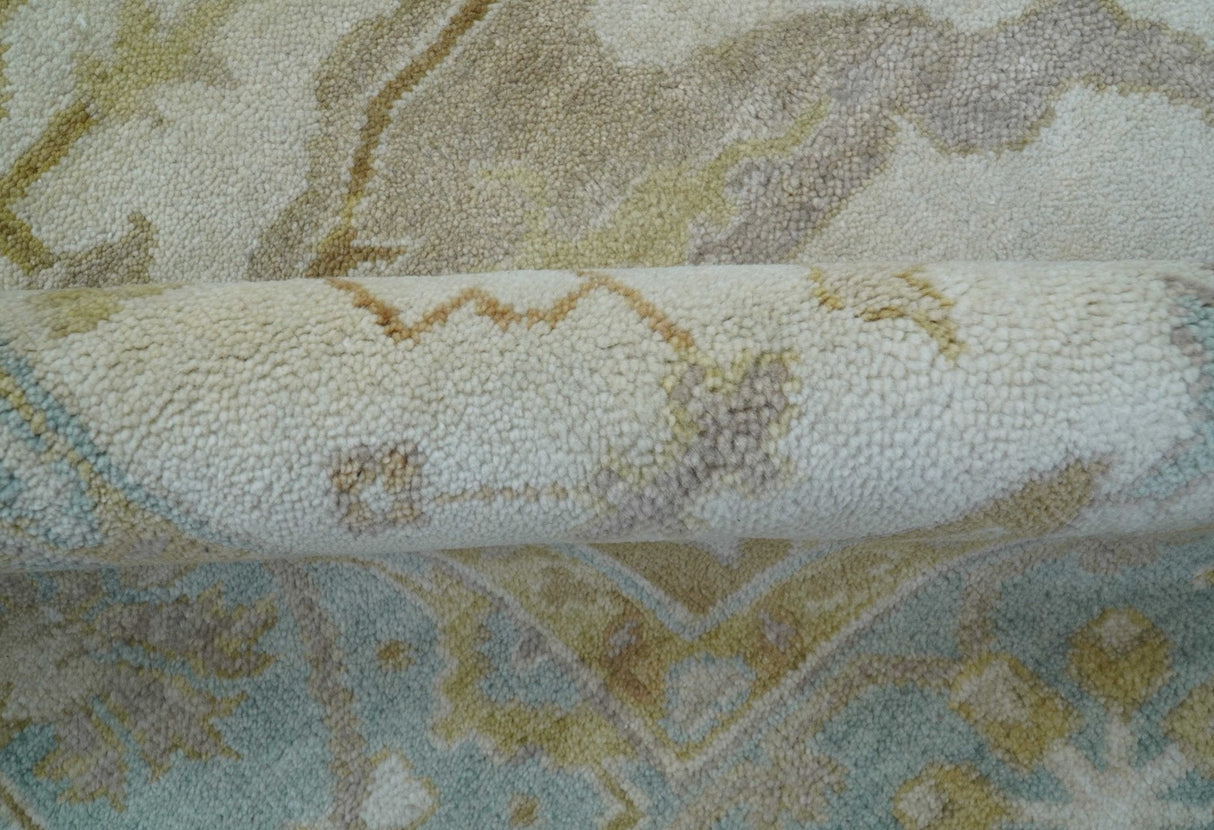 Hand Knotted Beige And Blue Traditional Oushak Design 6x9 Wool Rug