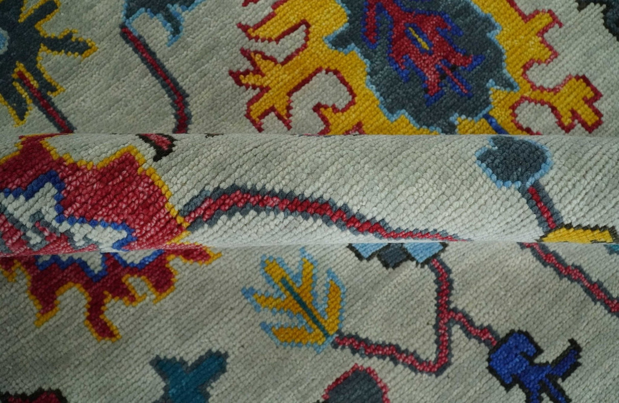 Hand Knotted Ivory and Charcoal 9x12 Traditional Oushak Wool Rug