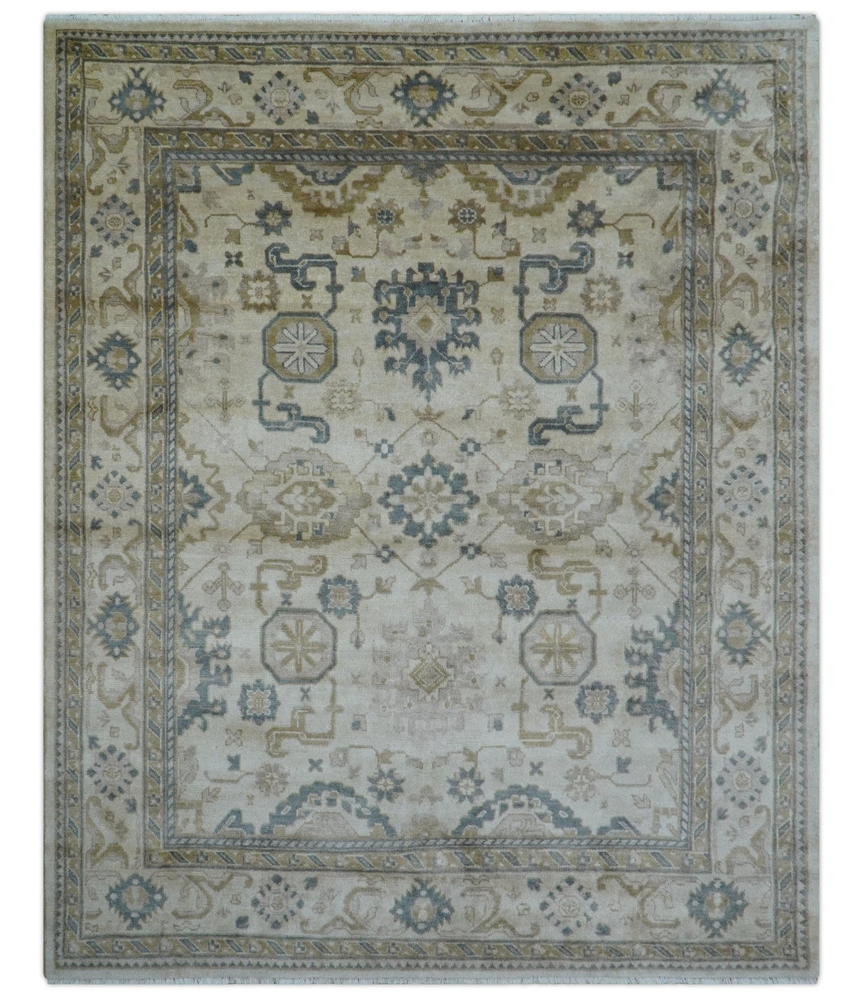 Hand Knotted Ivory And Gray Traditional Oushak Design 8x10 Wool Rug