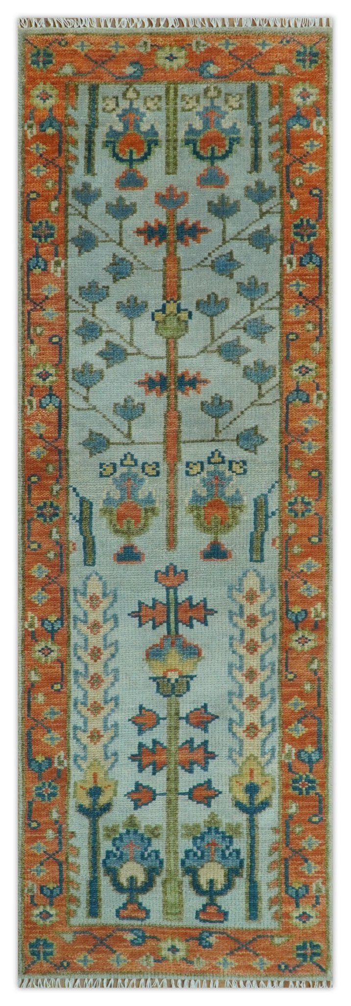 Hand Knotted Rust and Blue Traditional Turkish Vintage Multi Size Wool Rug