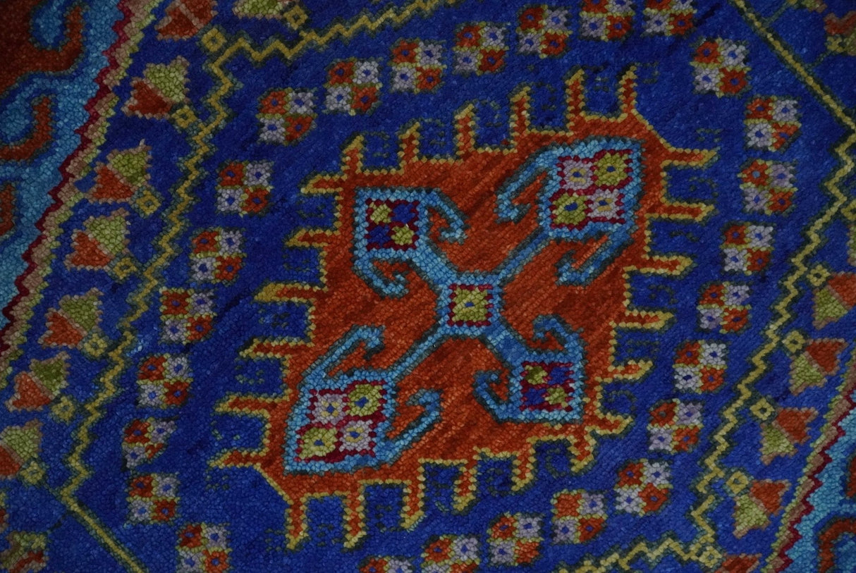 Hand Knotted Rust, Blue and Olive Traditional 8x10 Antique Style Wool Area Rug