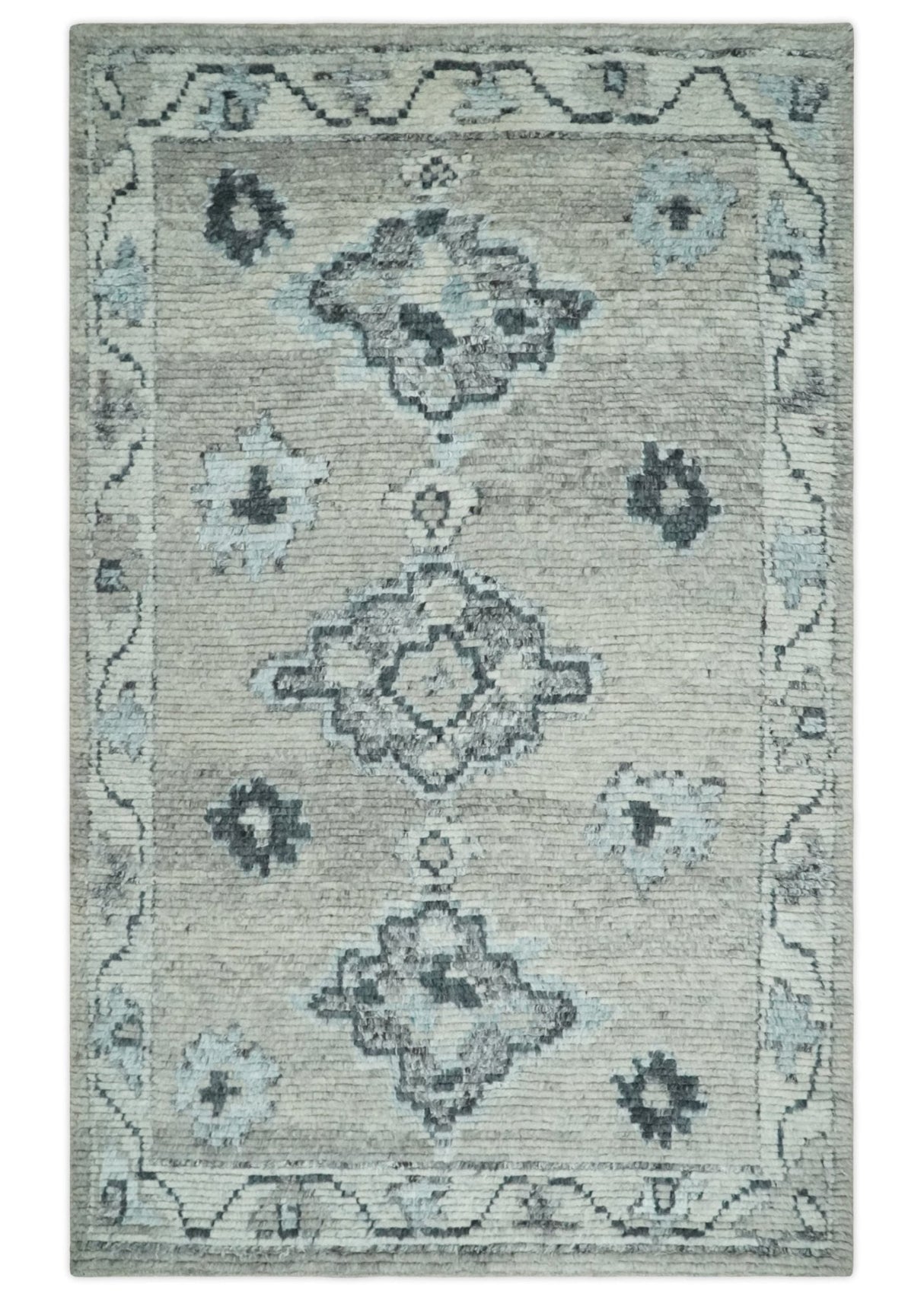 Hand Knotted Charcoal And Beige Traditional with Blended Custom Made Wool Rug