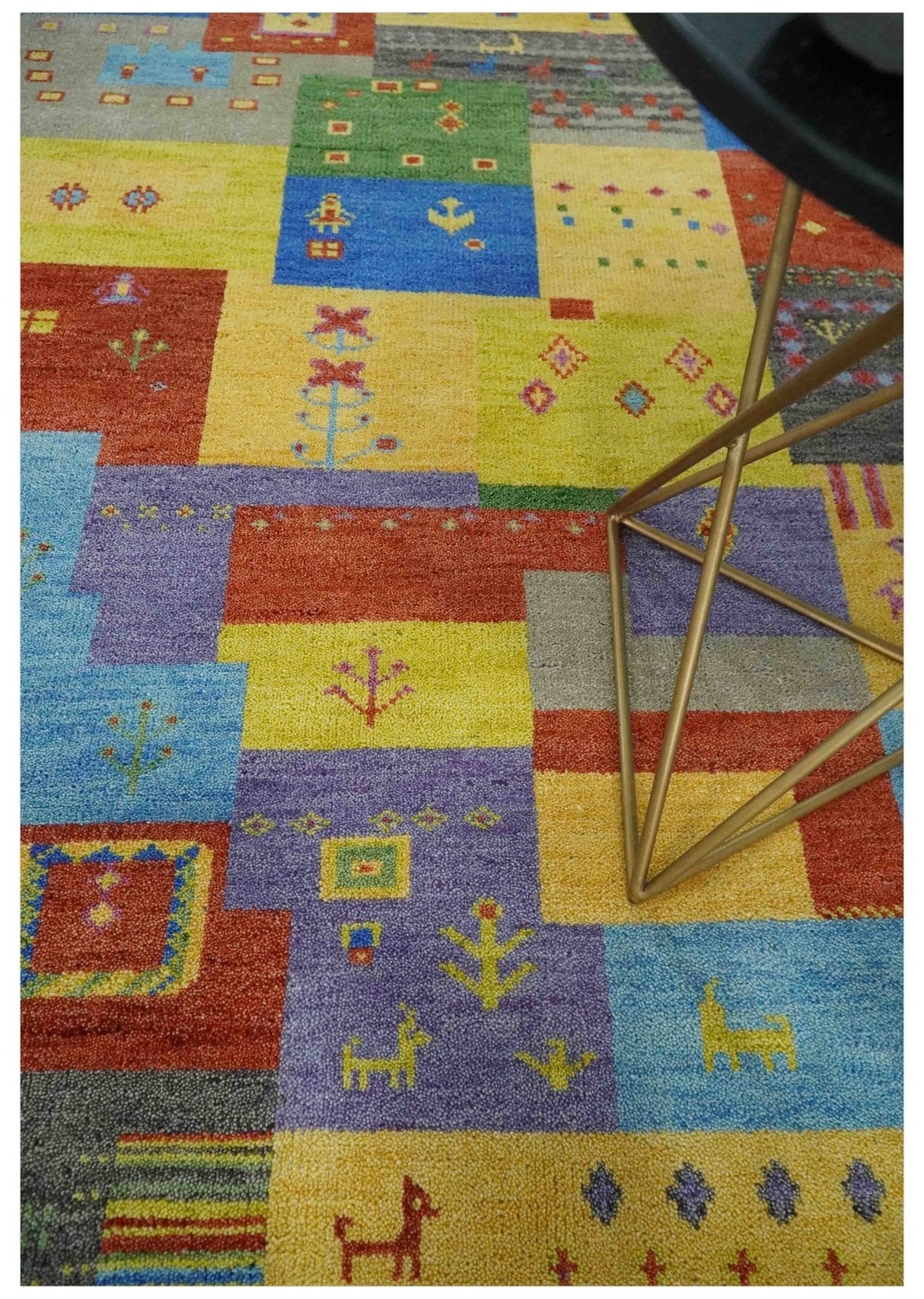 Hand knotted Traditional Multi color 8x10 Antique Tribal Style Gabbeh Design Wool Area Rug