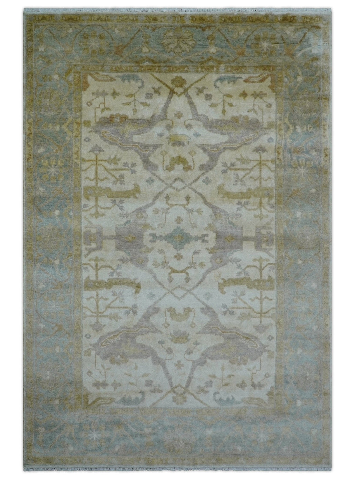 Hand Knotted Traditional Oushak Design Beige And Gray 6x9 Wool Area Rug
