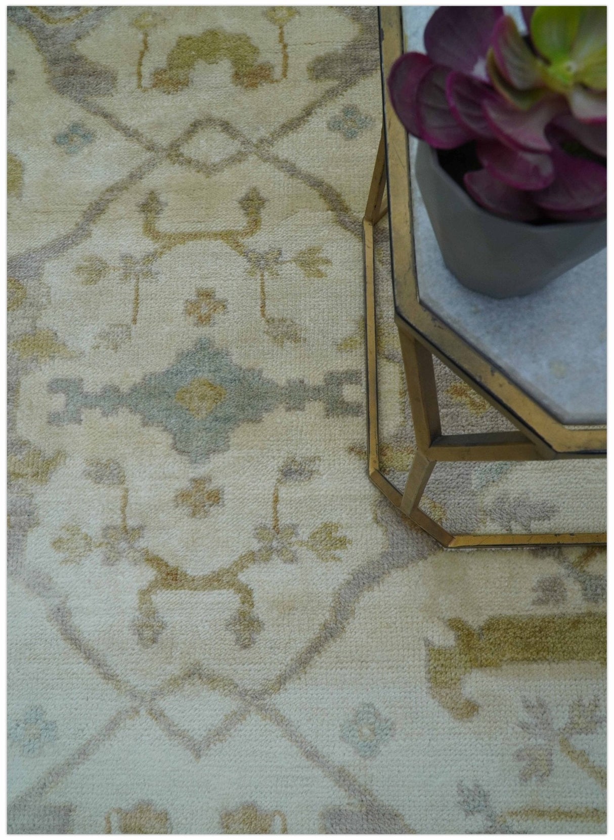 Hand Knotted Traditional Oushak Design Beige And Gray 6x9 Wool Area Rug