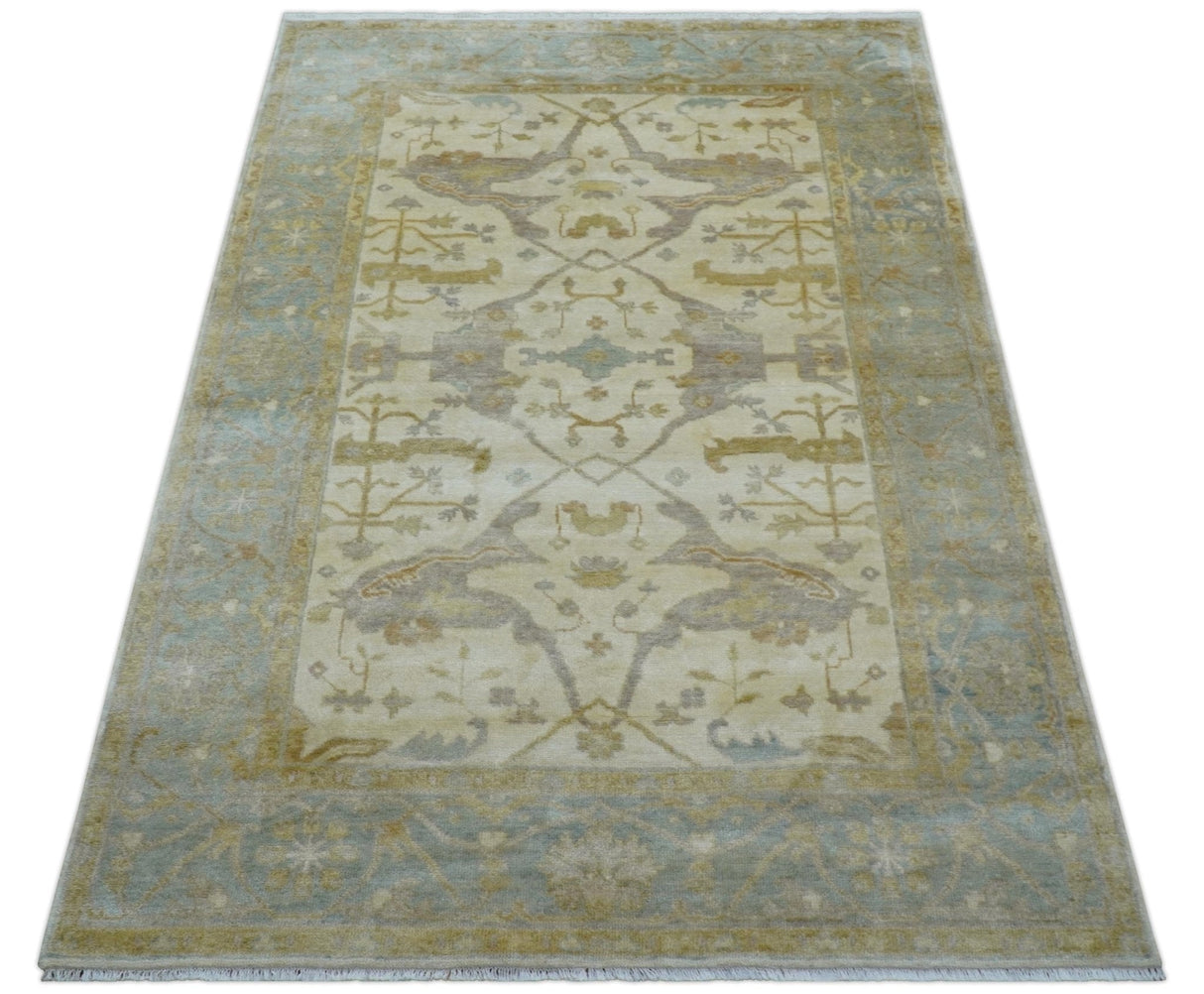 Hand Knotted Traditional Oushak Design Beige And Gray 6x9 Wool Area Rug