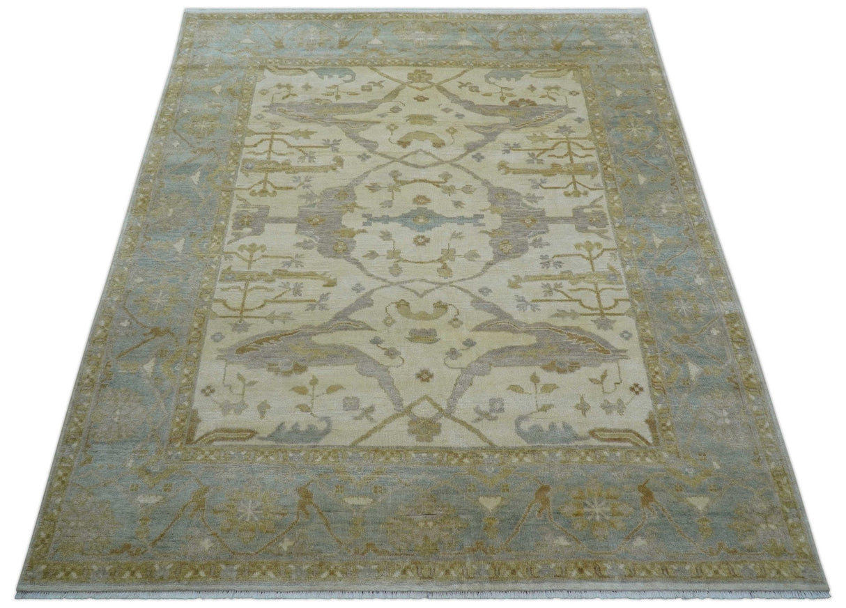 Hand Knotted Traditional Oushak Design Gray And Beige 8x10 Wool Rug