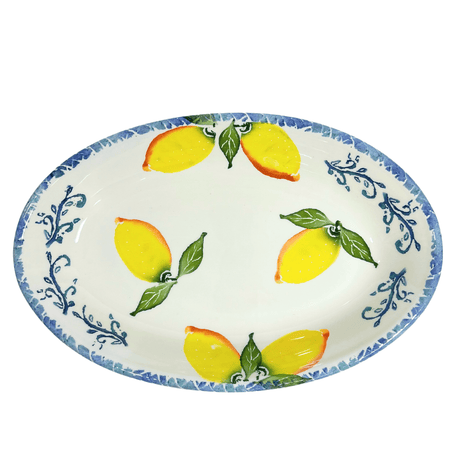 Hand-Painted-Italian-Ceramic-Oval-Platter-Scalloped-Lemons-Serving-Platters