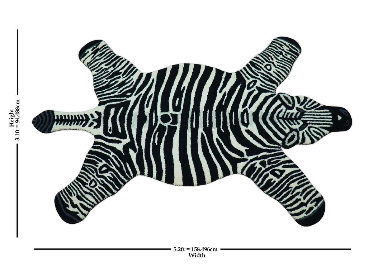 Hand Tufted Animal Zebra Black 3x5 Wool Area Rug