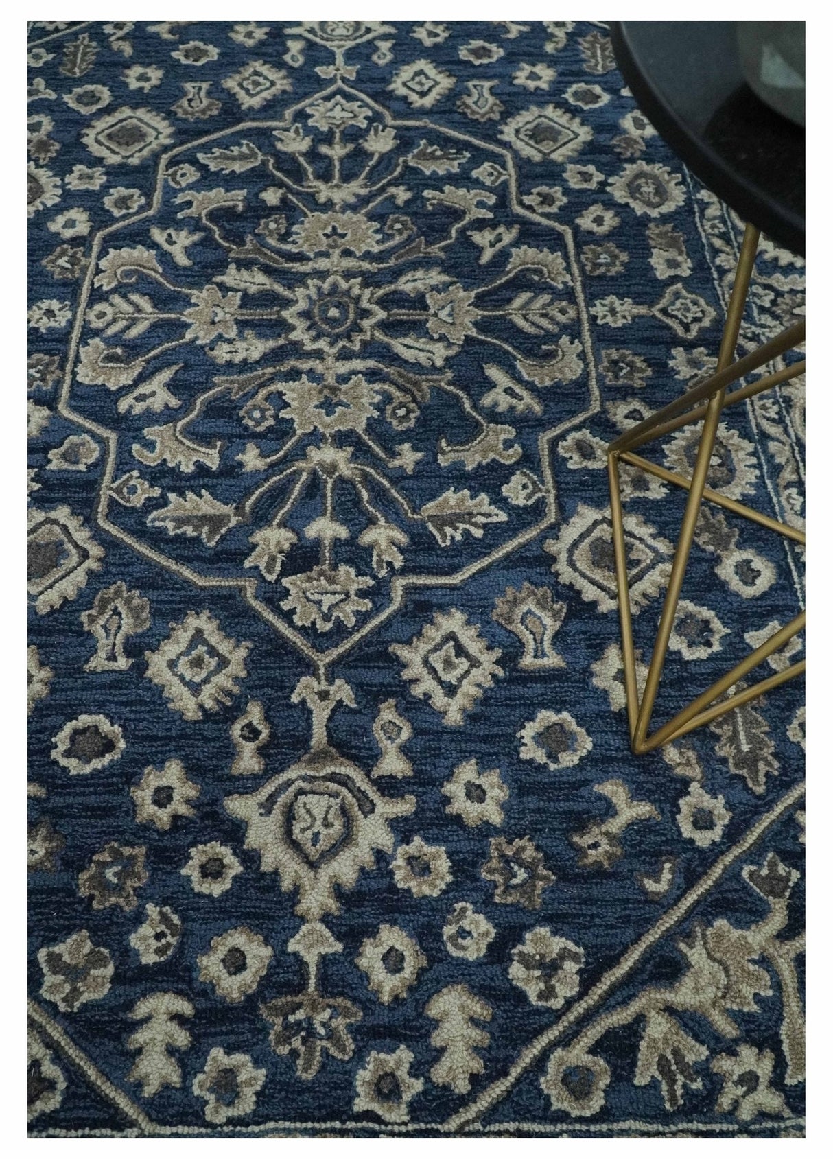 Hand Tufted Blue, Beige and Ivory 5x8 Heriz Serapi style Rug, Kids, Living Room and Bedroom Rug | TRD644158S
