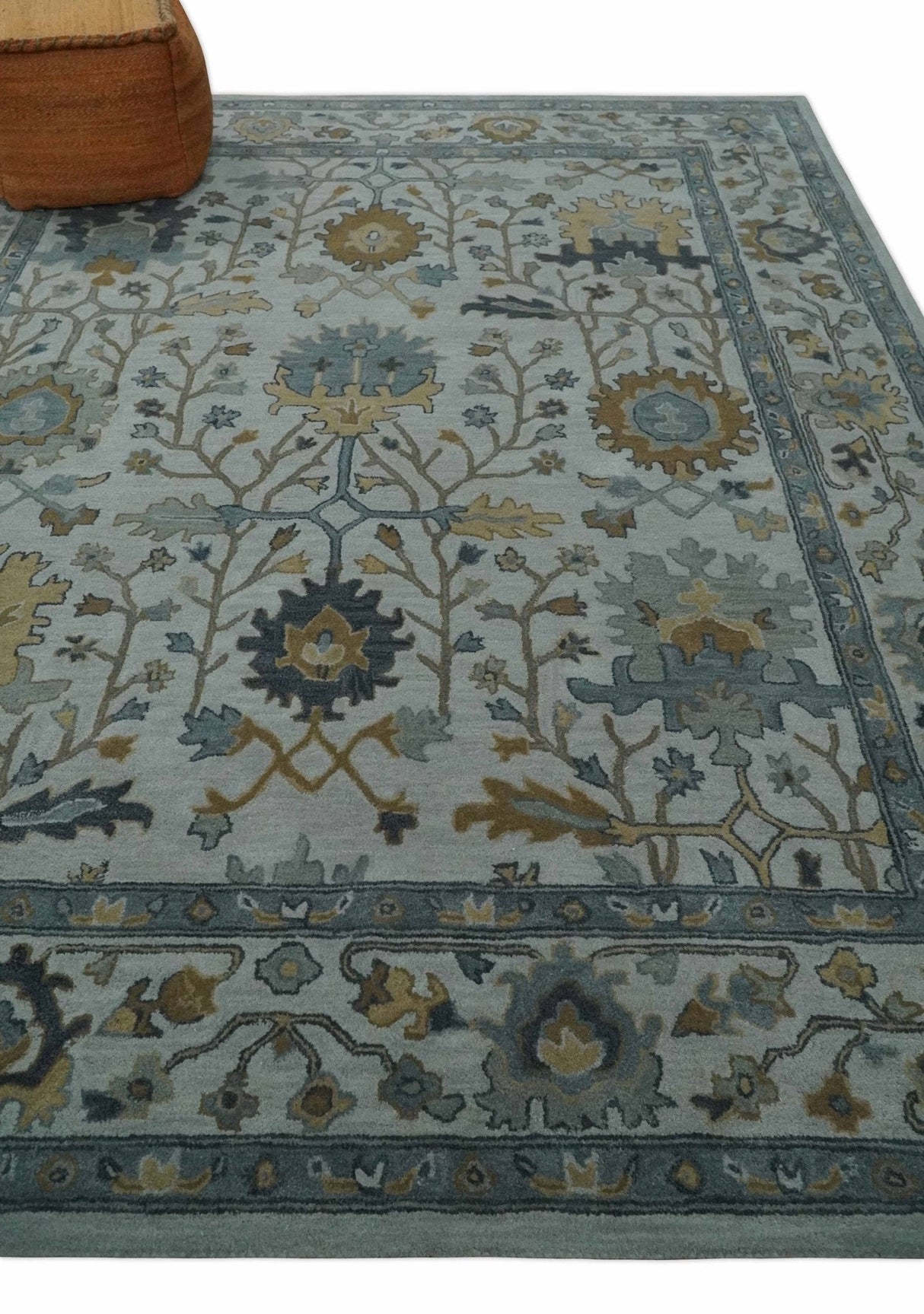 Hand Tufted Silver and Blue Donegal Oushak Rug, Multi Size Living Room and Bedroom Rug