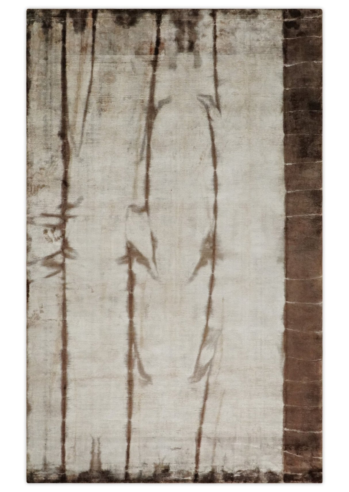 5x8 Hand Woven Beige and Brown Modern Floral Art Silk Rug
