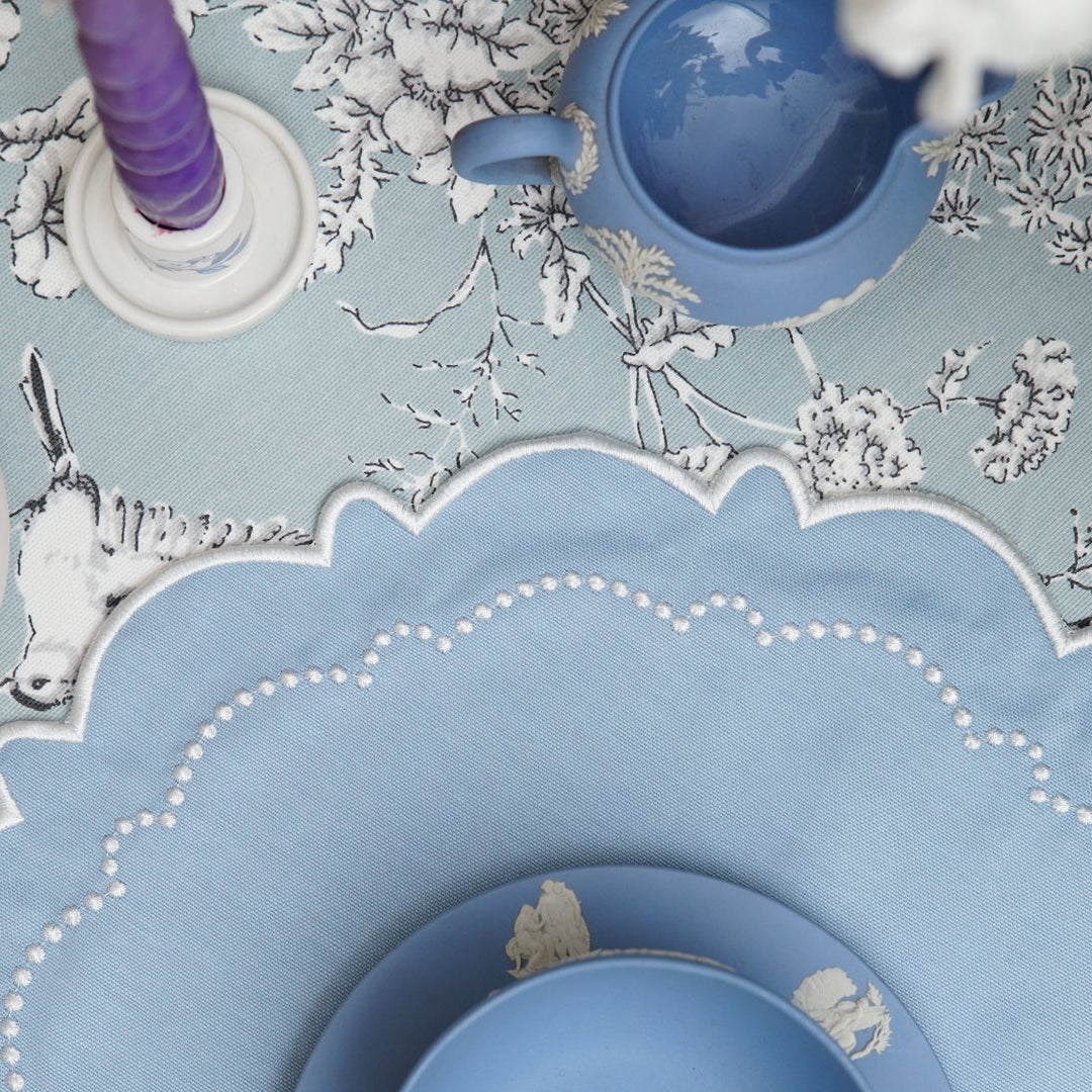 Harmony Blue Round Fabric Placemats