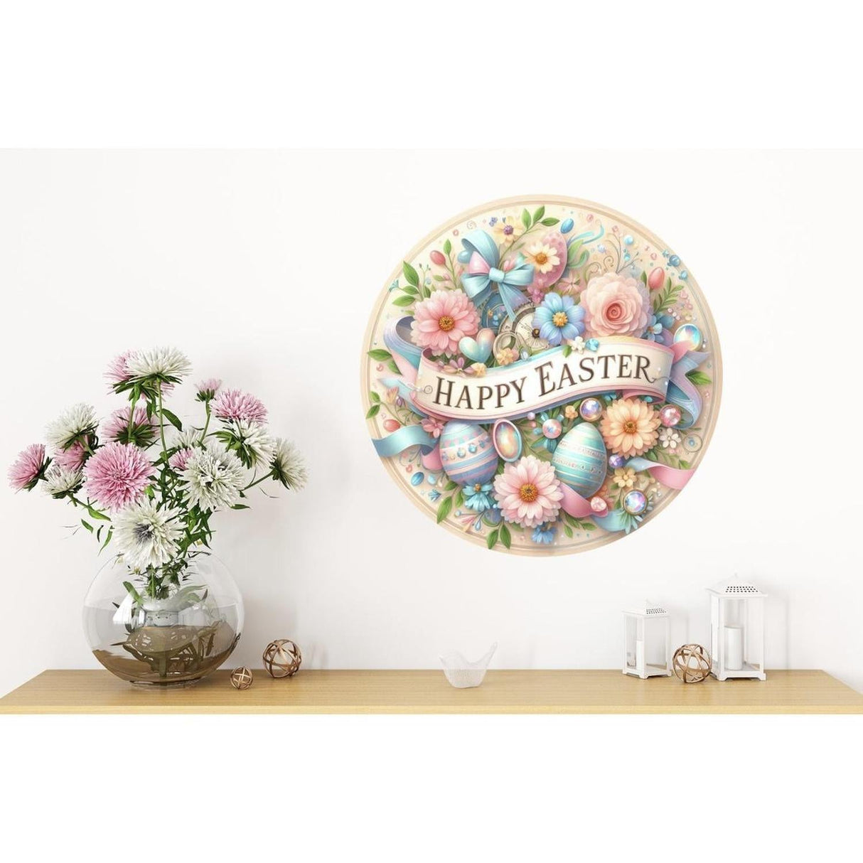 Happy Easter Pastel Eggs Floral Sign