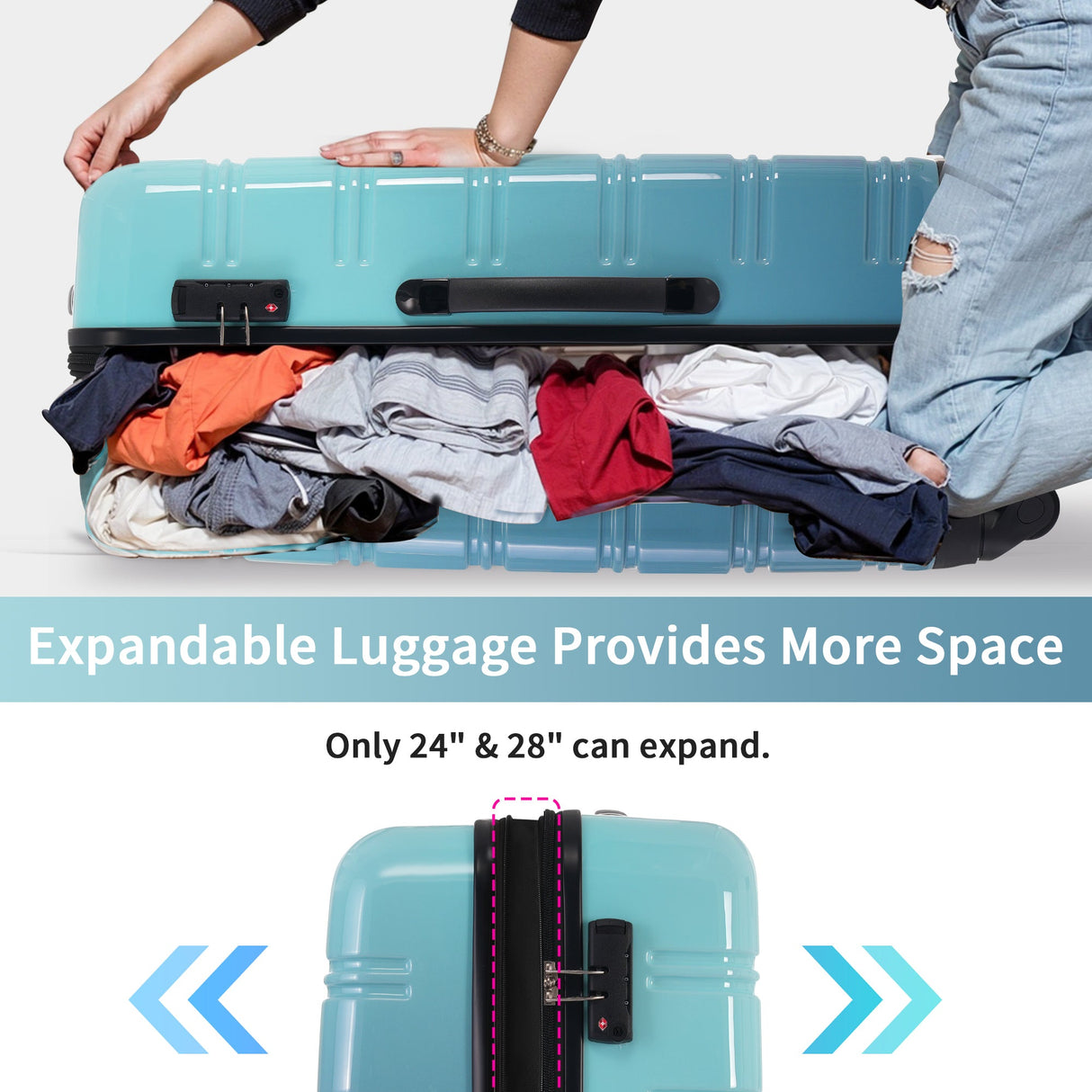 Hardshell Luggage Sets 3 Piece Gradient Color Expandable Suitcase with Spinner Wheels and TSA Lock Lightweight 20" 24" 28" Available,Gradient Blue - Tuesday Morning - Luggage