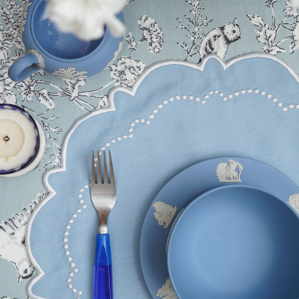 Harmony Blue Round Fabric Placemats