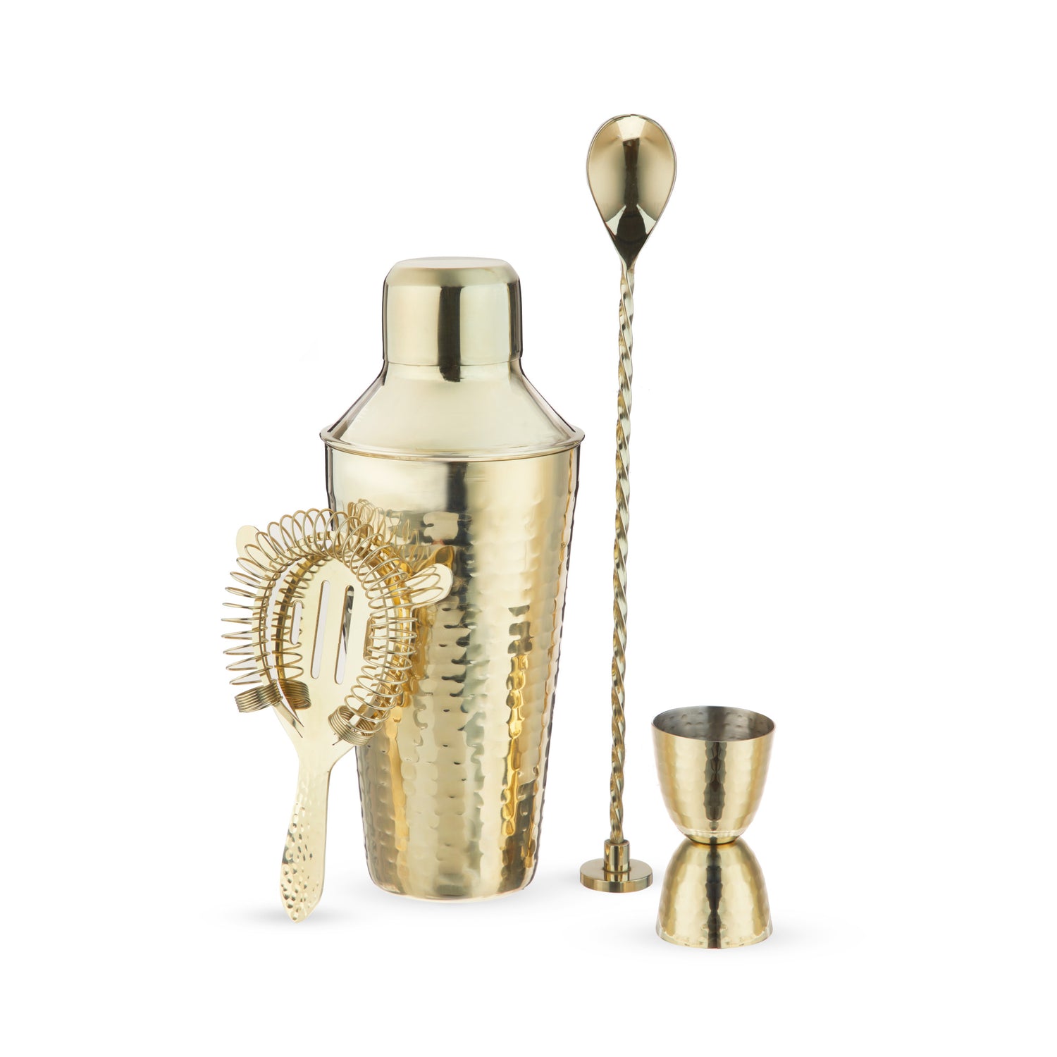 Gold-hammered-barware-set-by-twine-Cocktail-&-Barware-Tool-Sets