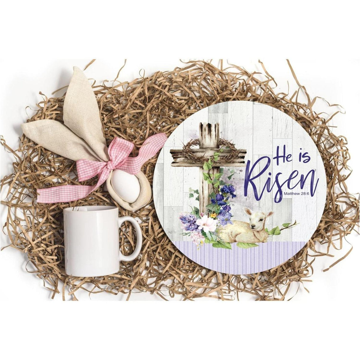 He Is Risen Easter Lamb Sign - Wreath Enhancement