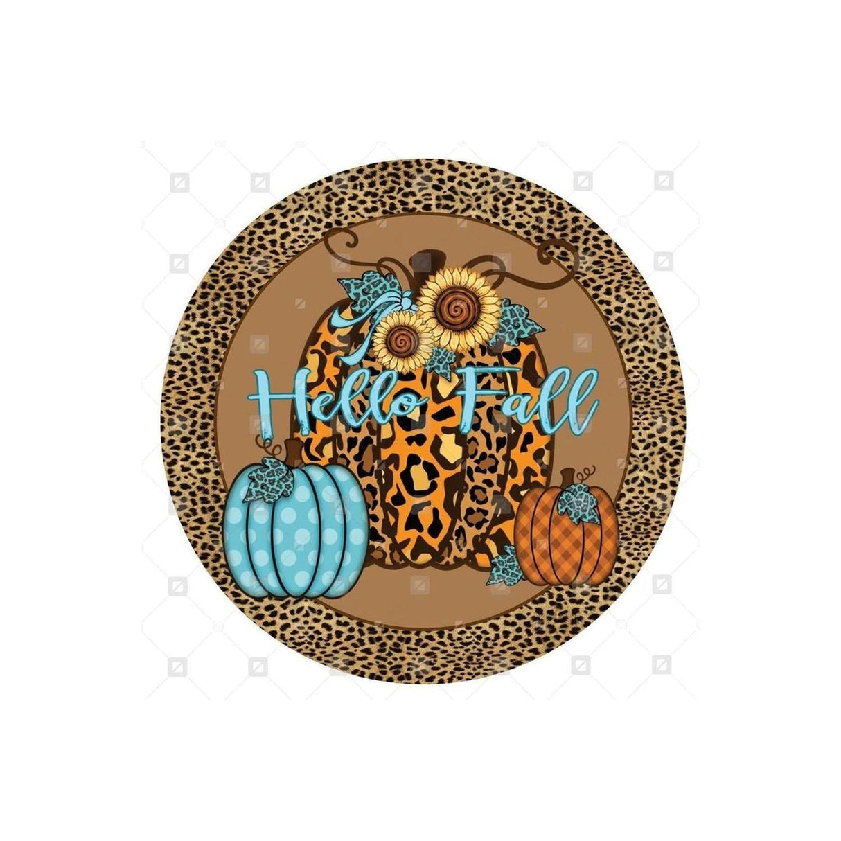 Hello Fall Leopard Animal Print Pumpkin Sign - Wreath Accent Sign